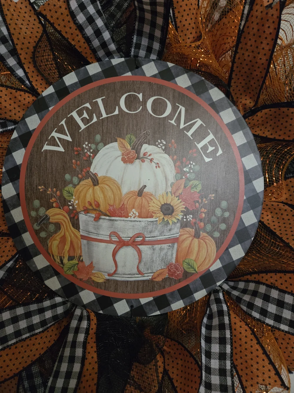 Welcome Fall Pumpkin Wreath - Orange, Black, White